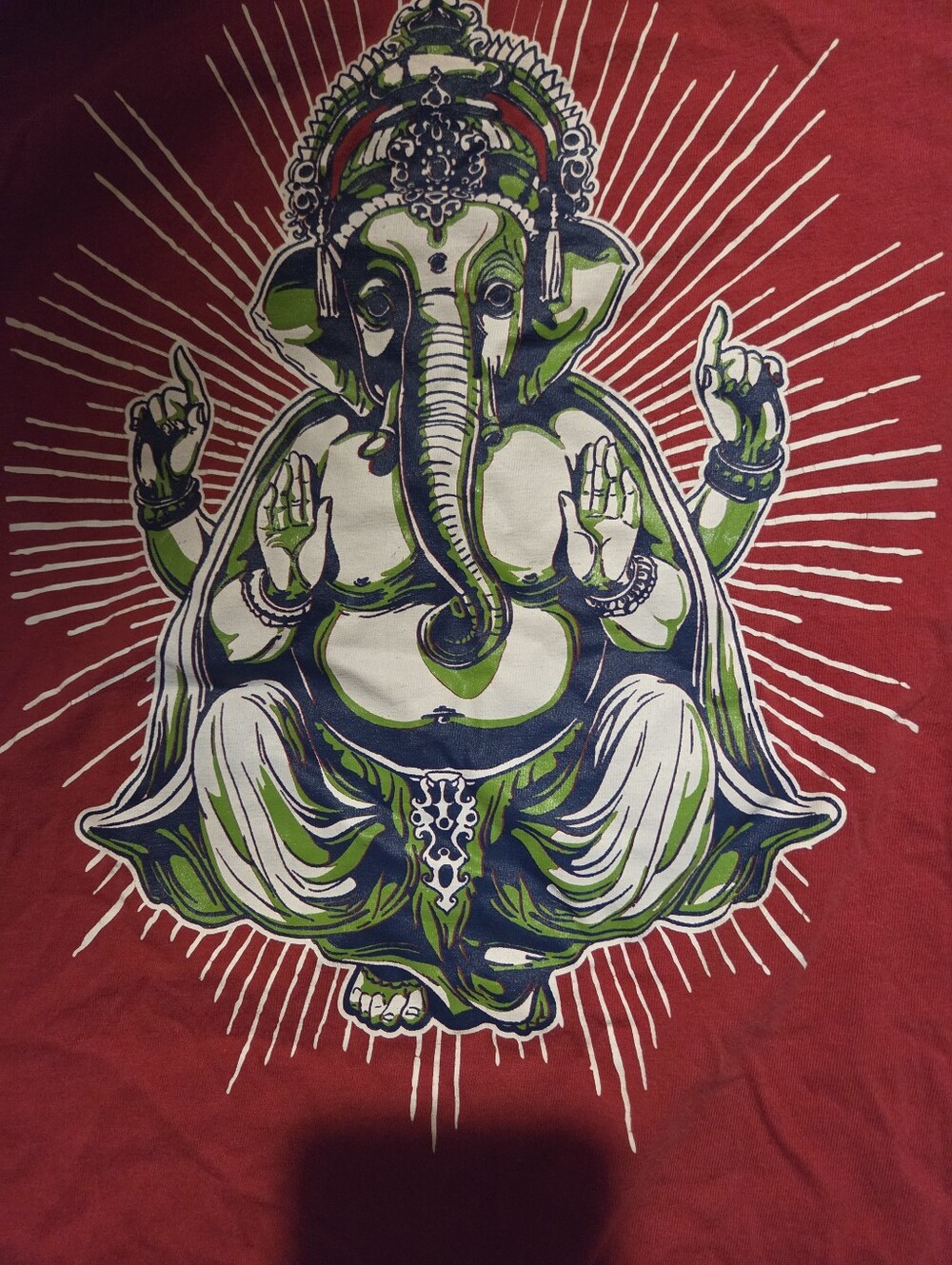 Men's Red Short-Sleeve Graphic Tee with Ganesha Design - Picture 2 of 4